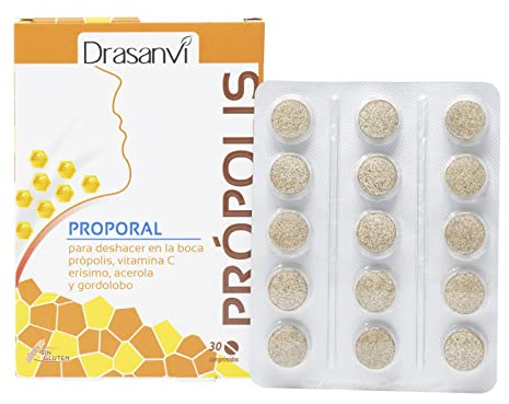 DRASANVI PRÓPOLIS PROPORAL - Própolis + Vitamina C + Erísimo + Acerola + Gordolobo - Para deshacer en la boca - SIN GLUTEN - 30 comprimidos