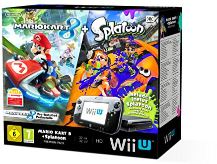 Console Nintendo Wii U 32 Go noire + Mario Kart 8 préinstallé +Splatoon (code de téléchargement)
