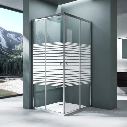 Mai & Mai cabine de douche avec receveur 80x100cm paroi de douche deux portes coulissantes verre trempé partiellement opaque avec revêtement nano easy clean RAV16ms