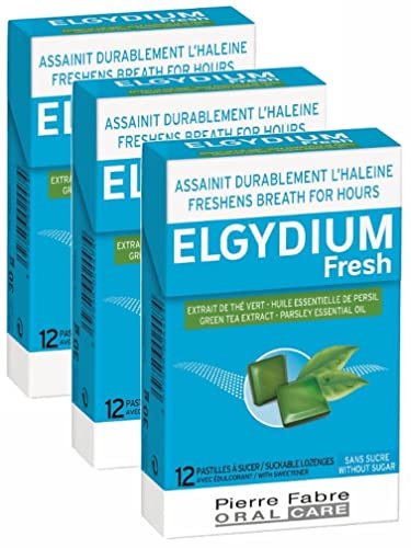 Alibi - Elgydium pocket Assainit durablement l'haleine Pour une haleine PURE et SÛRE - Extrait de thé vert et d'huile essentielle de persil - Lot de 3 boites de 12 Pastilles à sucer