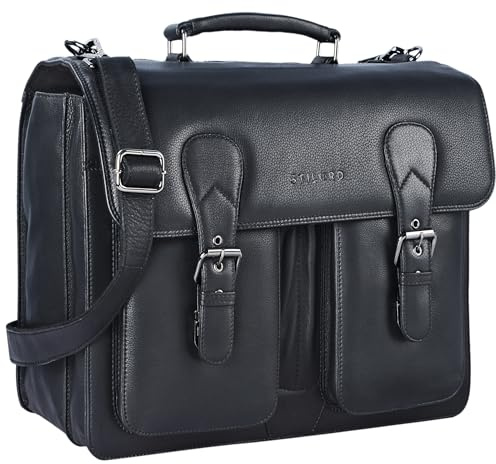 STILORD Karl Aktentasche Herren Lehrertasche Bürotasche Laptoptasche Umhängetasche XL Businesstasche Vintage groß aus echtem Leder Farbe:schwarz