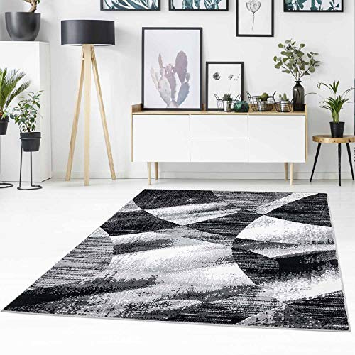 carpet city Tapis Moderne à Poils Plats avec Motif Abstrait chiné, Look Patchwork en Noir et Gris, pour Salon (80/150 cm)