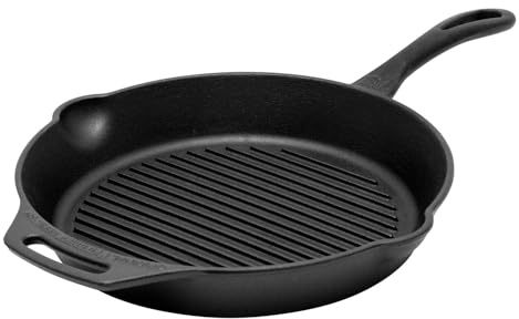 Petromax Poêle à griller avec manche – Poêle en fonte pour tous les types de feux, flamme à gaz, four ou cuisson en plein air – Pour saisir, braiser et rôtir avec effet antiadhésif – 30 cm de diamètre