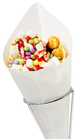 WREDE Spitztüten „Pommes“ 125g Waffeln, Mandeln, Schmalzkuchen CandyBar, Imbiss- und Partyzubehör Größe 200 Stück