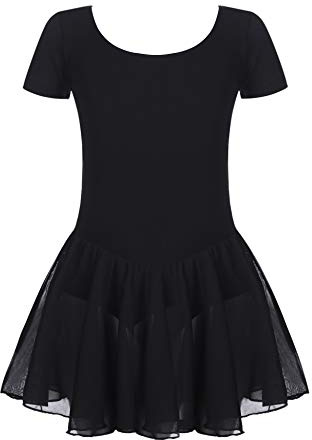 untlet Vêtements de Ballet Enfantss Robe de Ballet Filles Maillot de Ballet Manches Courtes Robe de Danse Body avec Jupe Tutu Noir