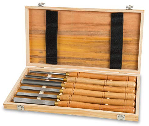 EBERTH Drechselmesser Set mit Holzkoffer, 6 Hochwertige HSS Drechseleisen, Schnellarbeitsstahl, 6 TLG. Drechselbeitel Set mit den wichtigen Formen, Hochwertiger Drechselbeitelsatz mit Koffer