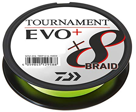 Daiwa Tournament x8 Braid EVO+ 0.12mm, 8.6kg/18.8Lbs, 135m, Chartreuse, Geflochtene Angelschnur, 12761-012