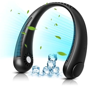 Neck Fan, Portable Neck Fan USB Rechargeable, Hands Free Bladeless Personal Fan with 360°Cooling Airflow, 3 Wind Speed for Home Office Travel Sports Outdoor Summer