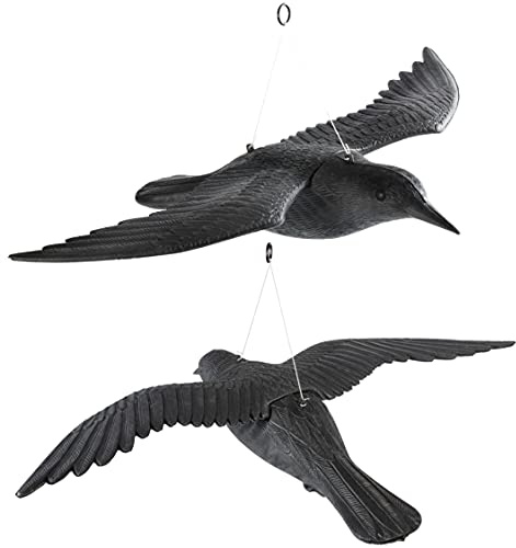 GARDIGO® Taubenschreck Fliegender Rabe - 2er Set I Taubenabwehr, Vogelabwehr I Vogelschreck Rabe aus wetterfestem Kunststoff I Dekofigur Rabe mit Aufhängung I Vogelschutz für Balkon, Garten, Terrasse