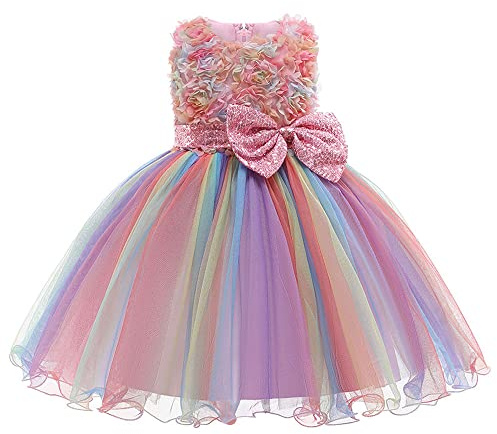 Girls Party Dress Sequin Bow Prom Wedding Flower Girls Dress Tulle Birthday Princess Kids Dress for 2-9 Years
