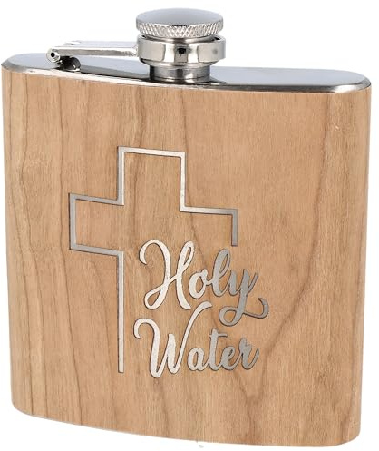 Spruchreif | Flachmann aus Edelstahl mit Gravur | Geschenkidee für Männer und Frauen | Flachmann aus Holz | Holy Water Simple Cross