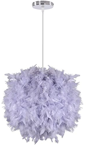 iDEGU Moderne Pendelleuchte, Ø 30 cm Hängelampe aus Federn Kugel Lampenschirm E27 Deckenleuchte Kronleuchter für Schlafzimmer, Wohnzimmer (Grau)