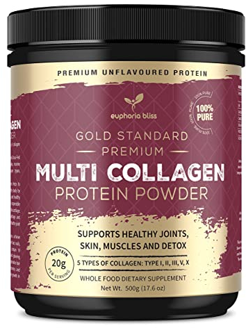 Multi Collagen Protein Powder 500G | Unflavoured | Types I, II, III, V & X, Hydrolyzed Grass Fed Bovine | Wild Caught Fish | Free-Range Chicken & Eggshell Collagen | Halal