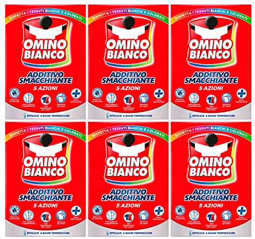 Omino Bianco - Additivo Lavatrice Totale 5 Azioni in 1 in Polvere per Bucato, Smacchiante e Igienizzante, 500 g x 6 Pezzi