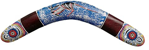 Wogeka - 40 cm bemalter Boomerang - im Australien Style aus Holz als Geschenk-Idee zu Weihnachten Geburtstag Dekoration - Handarbeit Schnitzerei von Bali Bumerang (blau)