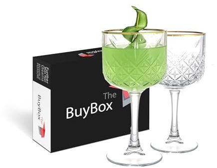 GOSOYO Extra Large Glass Goblet, Golden Rimmed Vintage Coupe Glasses, Aperol Spritz Glasses, Big Wine Glasses/Cocktail, Champagne Long Stem Glassware (Gold, 2)