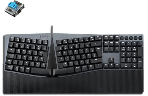 perixx PERIBOARD-535BL Wired Ergonomic Mechanical Full-size Keyboard - Low-Profile Blue Clicky Switches - Programmable Feature with Macro Keys - Compatible with Windows and Mac OS X - UK English