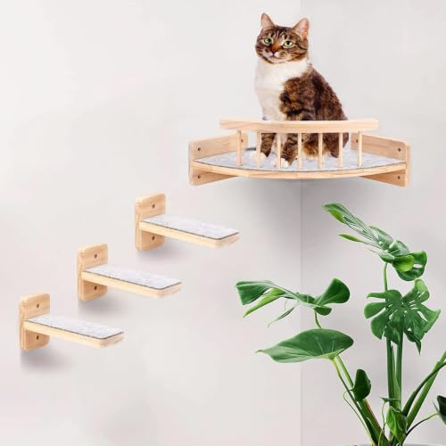 Parete da arrampicata per gatti con 3 livelli, scala per gatti, scaffali e perche, mobili da parete per interni con peluche (tipo A)