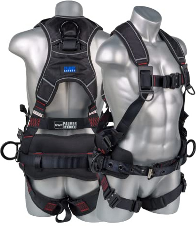 Palmer Safety Fall Protection Safety Harness, Padded Back Support, Quick-Connect Buckle, Grommet Legs, Aluminum Back&Side D-Rings (Jet Black - MD)