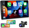 Podofo Autoradio Doppel Din mit Wireles Apple Carplay Android Auto 2G + 32G 10 Zoll Android Auto Radio Stereo mit Bildschirm, mit 26UI, GPS-Navigation, RDS, WLAN, UKW + Rückfahrkamera und Mikrofon