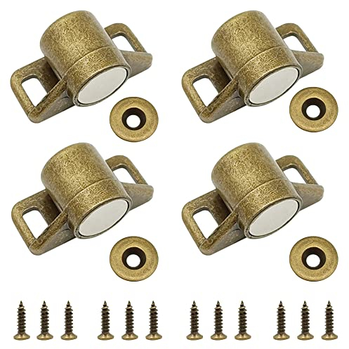 KtbeYTi 4 PCS Kitchen Retro Magnetic Door Catch, Bronze Magnetic Catches Cabinet Door, Cabinet Door Magnets for Cupboard, Wardrobe, Kitchen Furniture Hardware Fittings