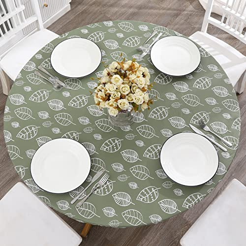 Walrus Round Vinyl Fitted Tablecloth with Flannel Backing Elastic Edge Design Table Cover Waterproof Oil-Proof PVC Table Cloth Stain-Resistant Best for 37-44 Round