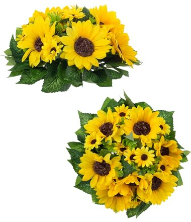 BLOSMON Künstliche Sonnenblumen, Kugel, Mittelstücke, Dekoration für Hochzeit, Tisch, Seide, Blumenstrauß, Arrangements für Zuhause, Party, Event, DIY-Dekoration, 2 Stück