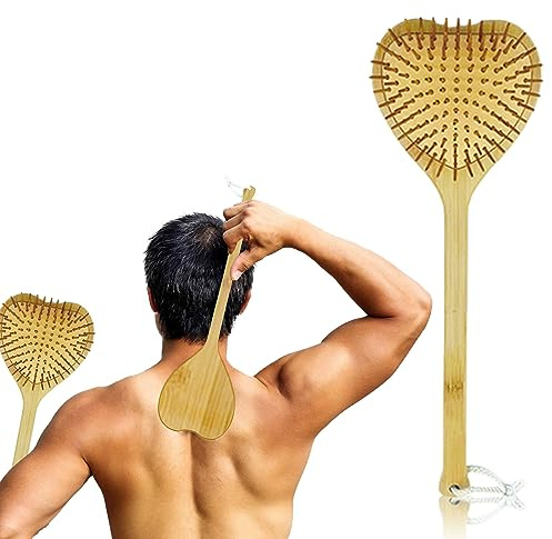 Trä ryggskrapa rygg massageapparat skraphand: YIDM bambu ryggskrapa långt handtag klöshand, omedelbar lindring av klåda, stor klösyta, gåva för män kvinnor (40 cm, träfärg)