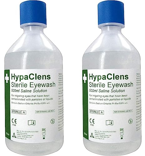 HypaClens Emergency Sterile Saline Solution Eye Wash Bottle (500 ml) - 0.9% Sodium Chloride Solution (Pack of 2)