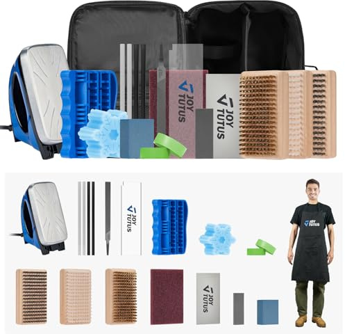 JOYTUTUS Ski Snowboard Wax Kit, Complete and Portable Snowboard Ski Tuning Kit with Dual Voltages Wax Iron, Snowflake Wax, Edge Tuner, 3 Brush Kit, 2 Wax Scraper, 4 Ptex