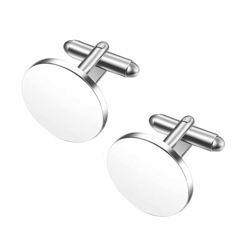 Bulckrew Herren Manschettenknöpfe Personalisiert Rund Silber aus Edelstahl - Kalssisch Kreis Männer Cufflinks für Hemd, Geeignet für Arbeit & Alltag Geschenk für Mann Familien Hochzeit Party
