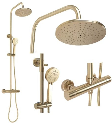 Rea Duschsäule mit Thermostat PAROT BRUSHED GOLD Messing-Duschsystem für Badezimmer (Gold)