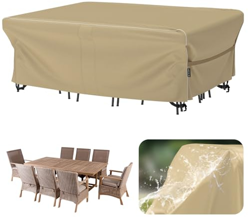 Velway Large Garden Furniture Covers - 250x210x71cm Outdoor Furniture Covers Waterproof Tear-Resistant Anti-UV with Reflective Strip Air Vent 600D Windproof Rattan Sofa Set Patio Table Cover - Khaki