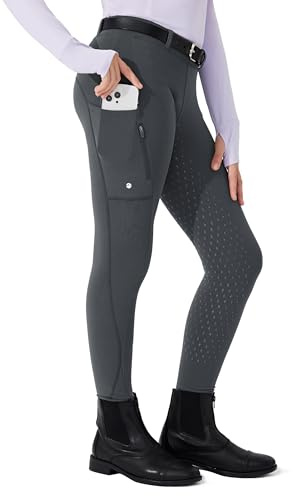 Willit Girls Fleece Horse Riding Pants Equestrian Breeches Kids Winter Riding Tights Thermal Schooling Tights Deep Gray L