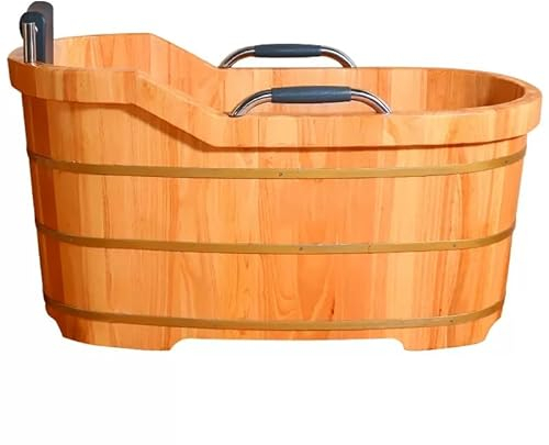 MegLob Freistehende Hölzerne Badewanne Beleuchtete, Massive Holz -Tiefenbadewanne Mit Armlehnen, Japanischer Stil Soaker Allein Stehen, Schönheitssalonausrüstung,Cypress,110cm/43.31
