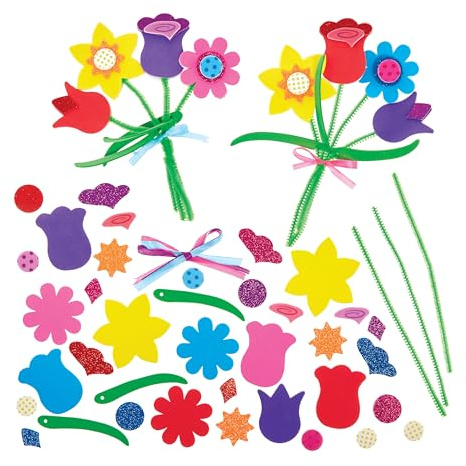 Baker Ross FX949 Frühlingsblumenstrauß-Bastelsets - Packung mit 3, Muttertagsgeschenk-Bastelsets für Kinder