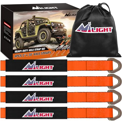 Nilight 4PCS 2x 38 Axle Tie Down Straps with Protective Sleeve D-Ring for Securing Car Transport Lab Tested 11,127lbs Break Strength Used for Car Engine Hoist, Truck, Trailer, UTV