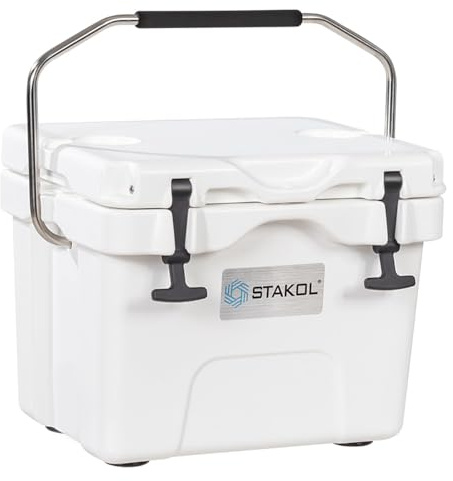 GOPLUS Kühlbox 15L, Isolierbox tragbar mit Metallgriff & Getränkehalter, große Thermobox Coolbox ohne Strom für Essen und Getränke, Outdoor für Camping, Grillen, Picknick & Festivals (Weiß)