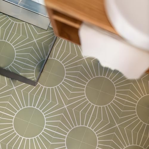Alwayspon Adesivi per piastrelle, 25 pezzi x 20 cm, colore verde salvia, autoadesivi, per bagno, cucina, paraspruzzi, in vinile, per pavimenti e pareti