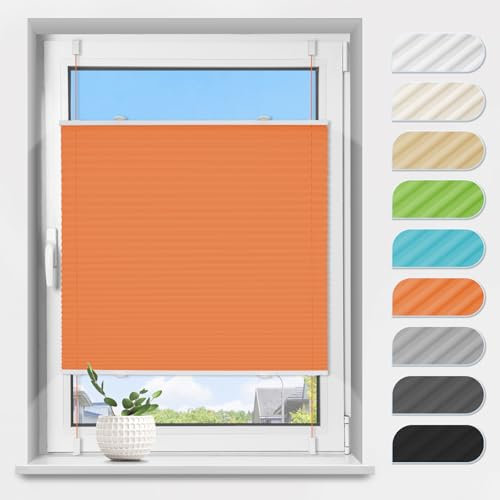 Plissee Klemmfix ohne Bohren Orange B70 x H110 cm Plissees Lichtdurchlässig Faltrollo Jalousie Plisseerollo Fertigplissee Sichtschutz & Sonnenschutz für Fenster & Tür