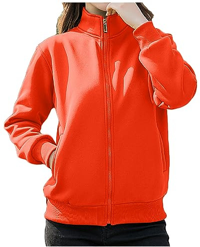 Ewleguzka Sweat à capuche zippé pour femme - Style rétro - Oversize - Pour adolescente - Style Y2K - Veste universitaire - Fermeture éclair intégrale - Décontracté - Sans capuche, Orange 1, S