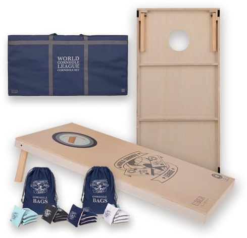 Uber Games World Cornhole League, Officieel Product, 120x60 cm | Turnierqualität Board, 4x2 ft, & 16 Cornhole Bags, Officieel Product