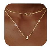 LOLIAS Gold Layered Kette mit Buchstaben 14K Gold Vergoldete Personalisierte Buchstaben Anhänger Kette mit Namen Winzige Initiale Choker Perlen Kette Buchstabenkette für Damen Mädchen Schmuck J