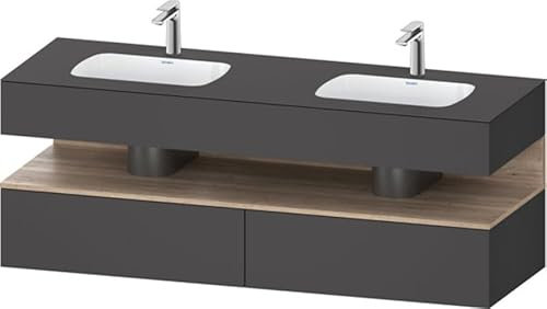 Duravit Qatego lavabo encastré avec meuble sous-lavabo en console, 1600x550x600mm, niche en chêne mamelonné, lavabo double, QA4797055490010, Couleur: Graphite