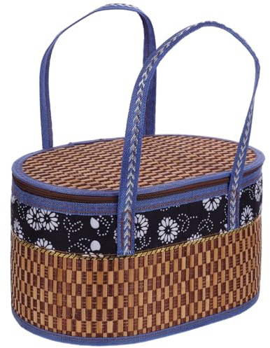 TOPBATHY Geflochtener Korb Mit Griff Aus Bambus 12X7.87X6.30In Faltbarer Einkaufskorb Für Picknick Und Outdoor Aufbewahrungskorb Großes Fassungsvermögen Geschenkverpackungskorb