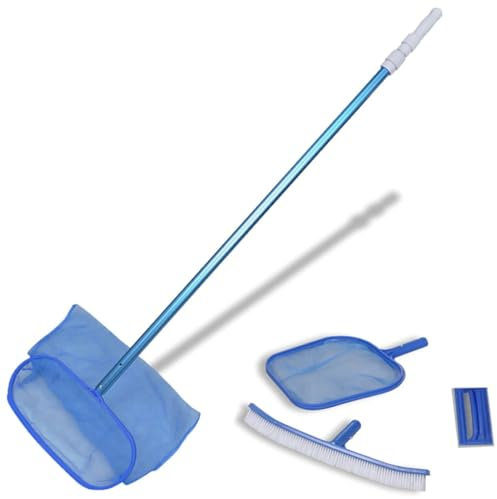 Homgoday Juego de limpieza de piscina, cepillo de 2 hojas, 1 poste telescópico, accesorios para piscina y spa, hogar y jardín