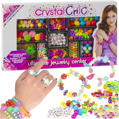 KRUZZEL Schmuckbastelset DIY Personalisierter Schmuck mit Initialen Armband Kette 210 Teile 11 Perlenarten Buchstabenperlen Herzen Blütten Schmetterlinge Glitzer für Kinder 23439