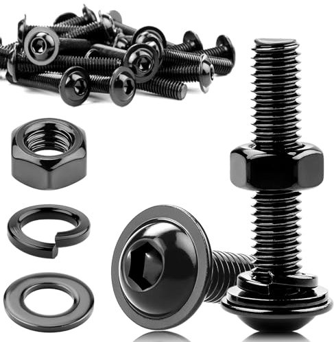 15 tornillos M8 x 40, tornillos de cabeza alomada M8, tornillos negros con tuercas, tornillos de cabeza plana M8, acero inoxidable A2 V2A, tornillos de acero inoxidable, hexágono interior, arandelas
