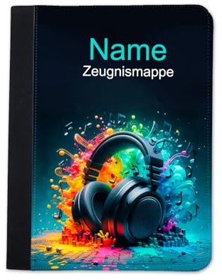 Maus-Design Zeugnismappe personalisiert mit Name, Kopfhörer | Mit Klarsichthüllen A4+, Urkundenmappe, Dokumentenmappe