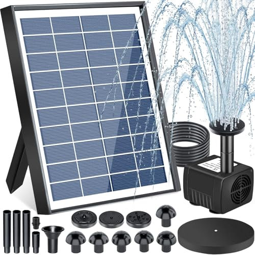 ZQEJEFD Fontana Solare 6,5W, Pompa Solare per Fontane, Kit Fontana per Laghetto con Pannello Solare con 9 Effetti Ugelli, per Laghetto da Giardino, Bagno degli Uccelli, Vasca per Pesci, Piscina